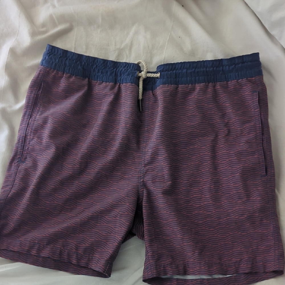 Fair Harbor Kid's Wave Pattern Swim Shorts - Purple and Blue